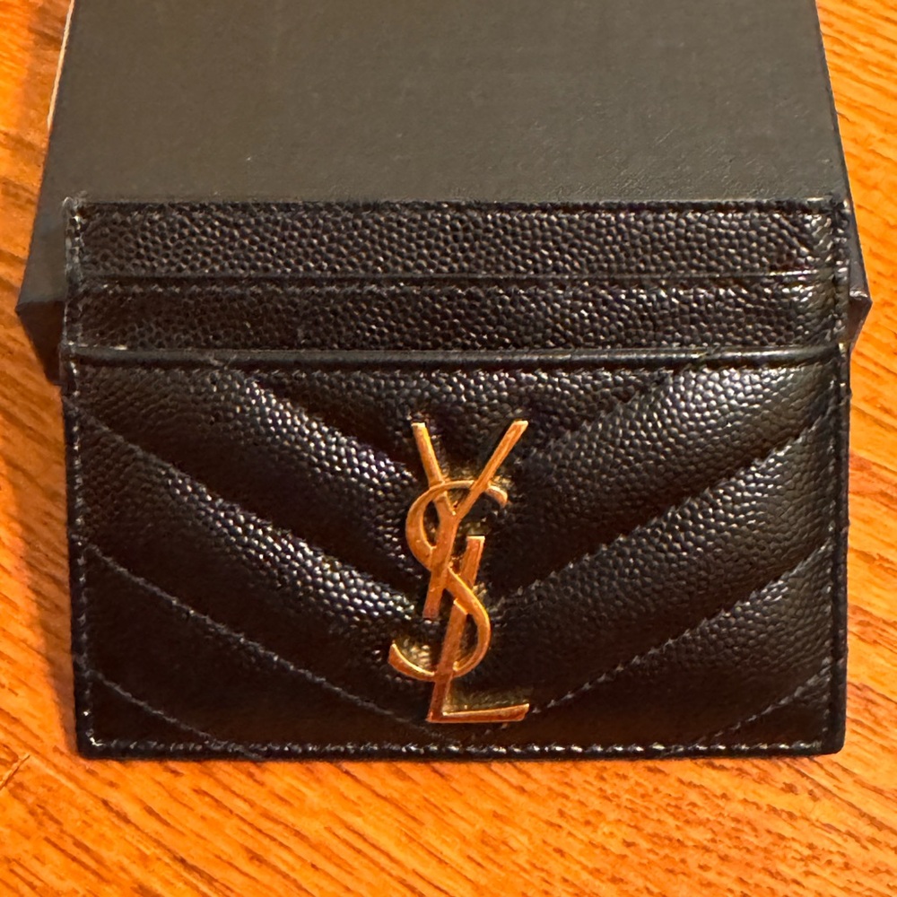 Yves Saint Laurent Quilted Black Card Holder with Gold Logo